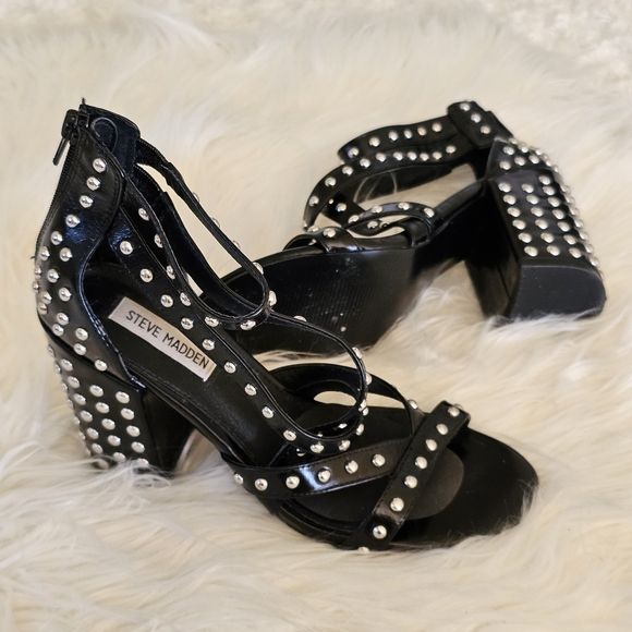 Steve Madden Shoes - Steve Madden Fara Leather Studded Open Toe Heels Sz 7.5